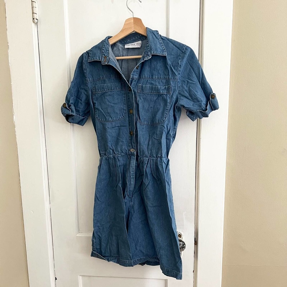 Vintage denim jumpsuit romper playsuit elastic waist